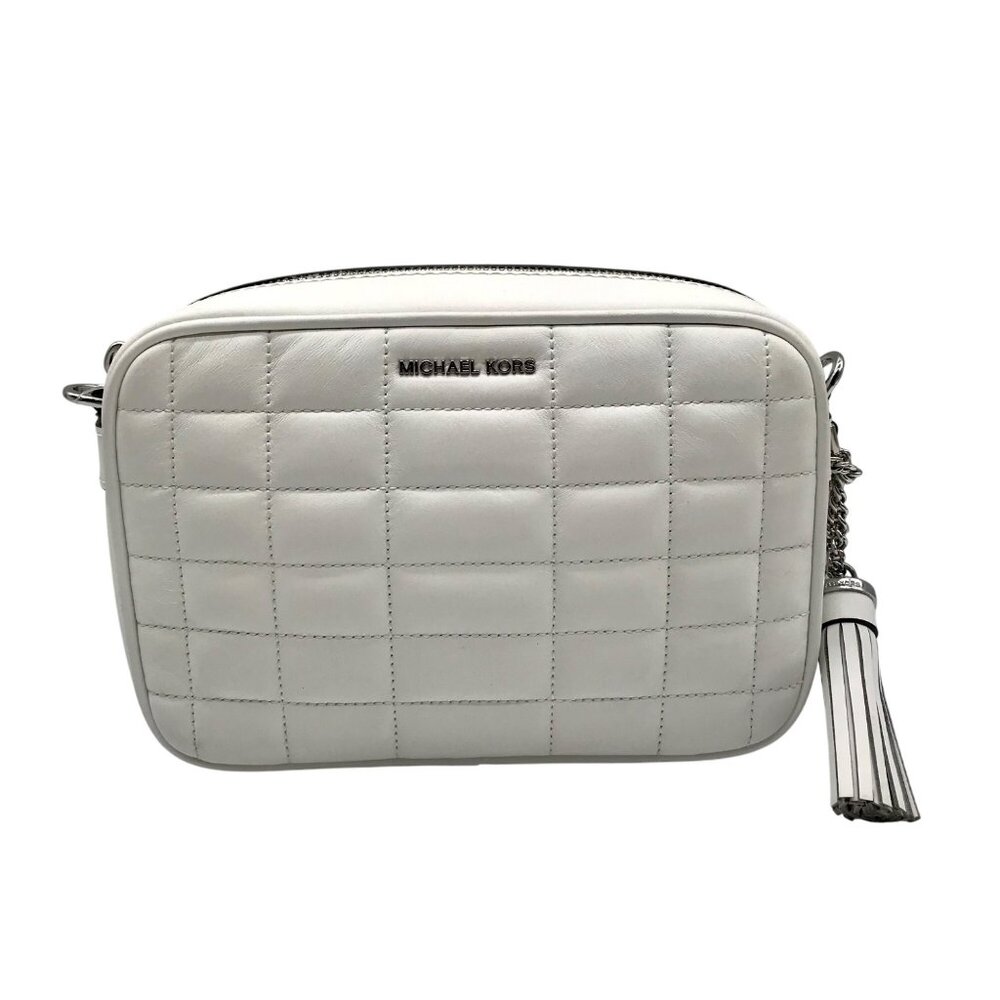 Michael Kors Optic White Quilted Leather Jet Set Crossbody Bag